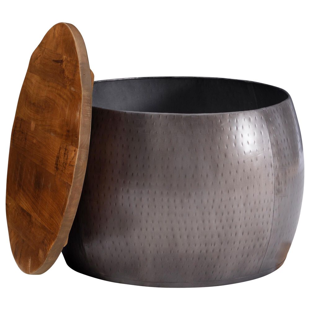 Linon Home Decor Royce 27" Drum Coffee Table with Storage in Brass, , large