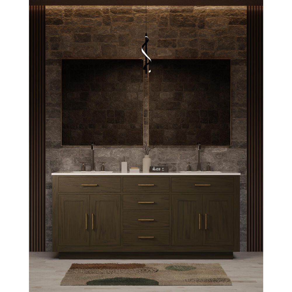 Lexora Home Abbey 72&quot; Double Bathroom Vanity in Brown Oak with 2 cm White Quartz Top and Rectangular Sinks, , large