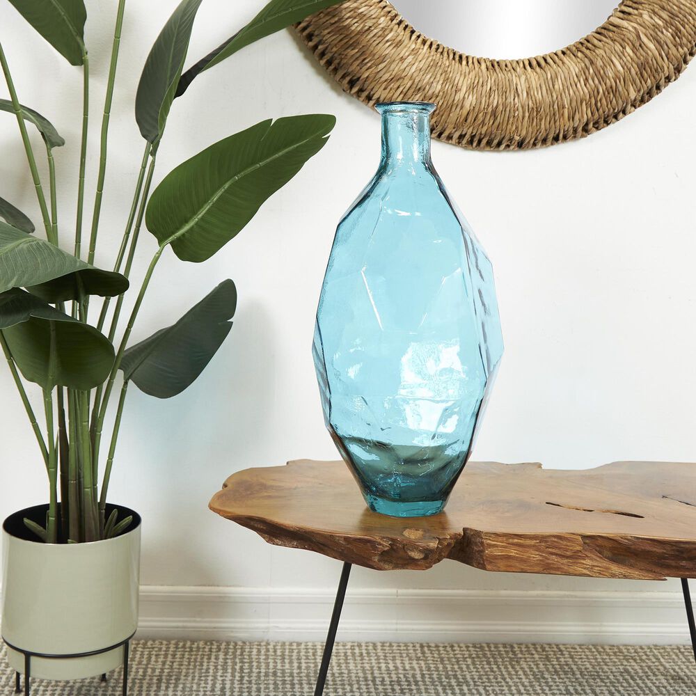 Maple and Jade Tall Spanish Bottle Neck Faceted Decorative Vase in Tinted Teal, , large