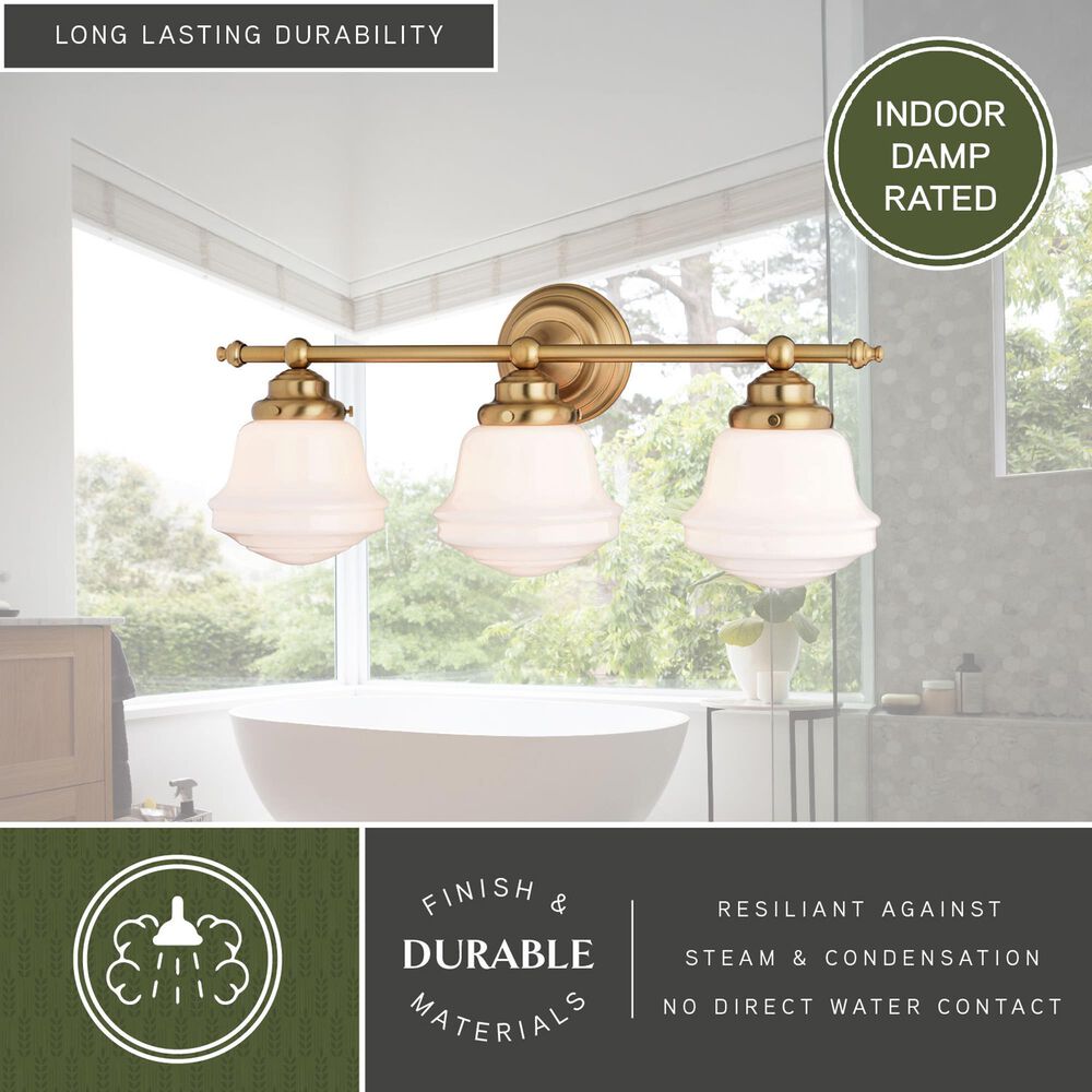 Vaxcel Huntley 3-Light Bathroom Vanity in Natural Brass, , large