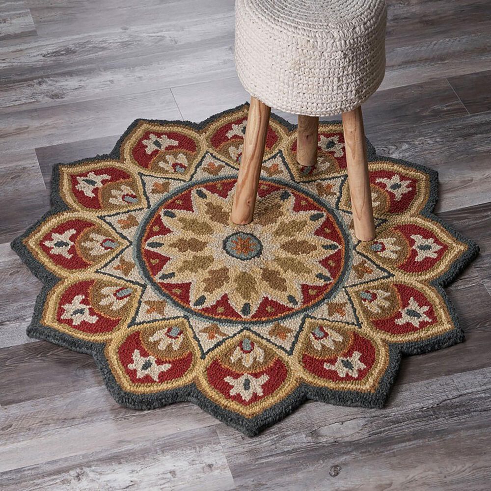 L&amp;R Resources Sinuous Sunflower 4&#39; Scalloped Red Area Rug, , large