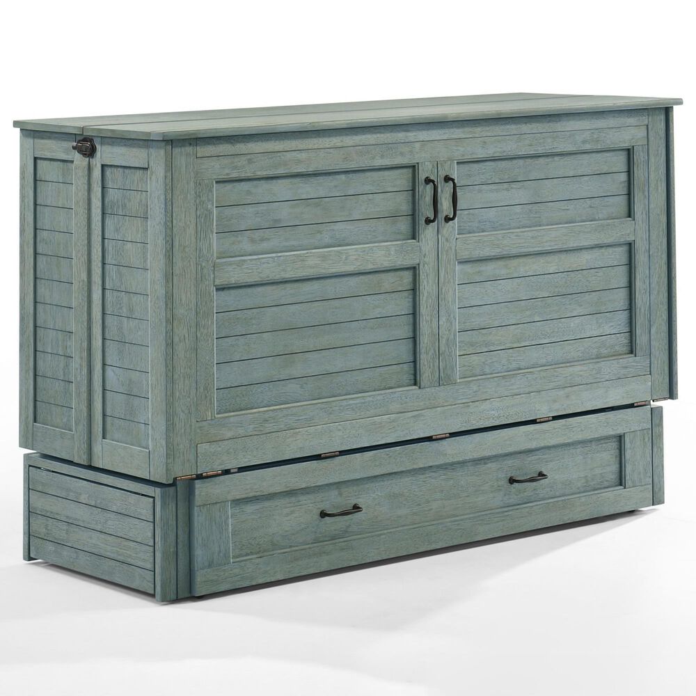 New Day Furniture Poppy Queen Murphy Cabinet Bed with Mattress in Antique Blue, , large