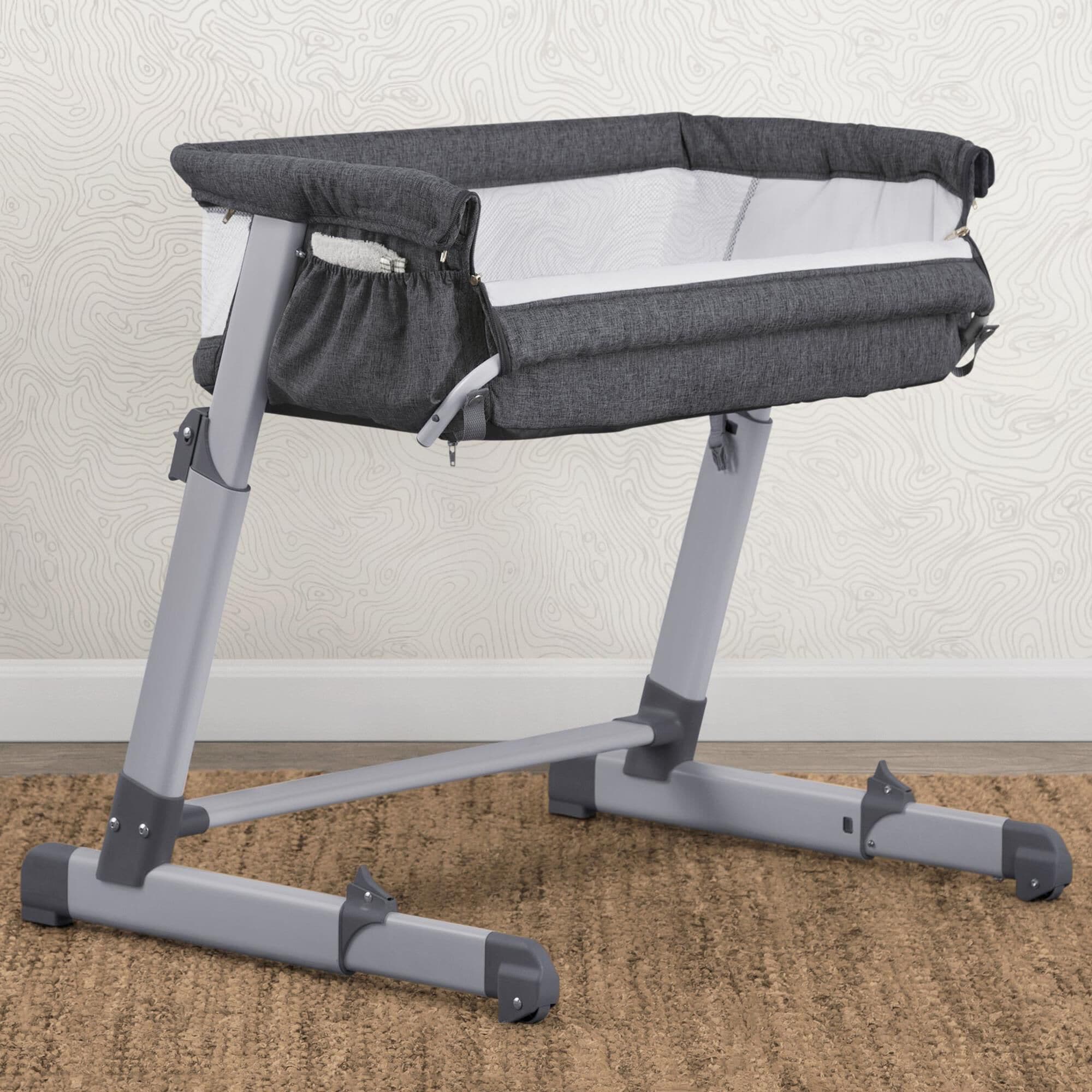 Delta Simmons Kids Dream Bedside Baby Bassinet in Grey Tweed NFM