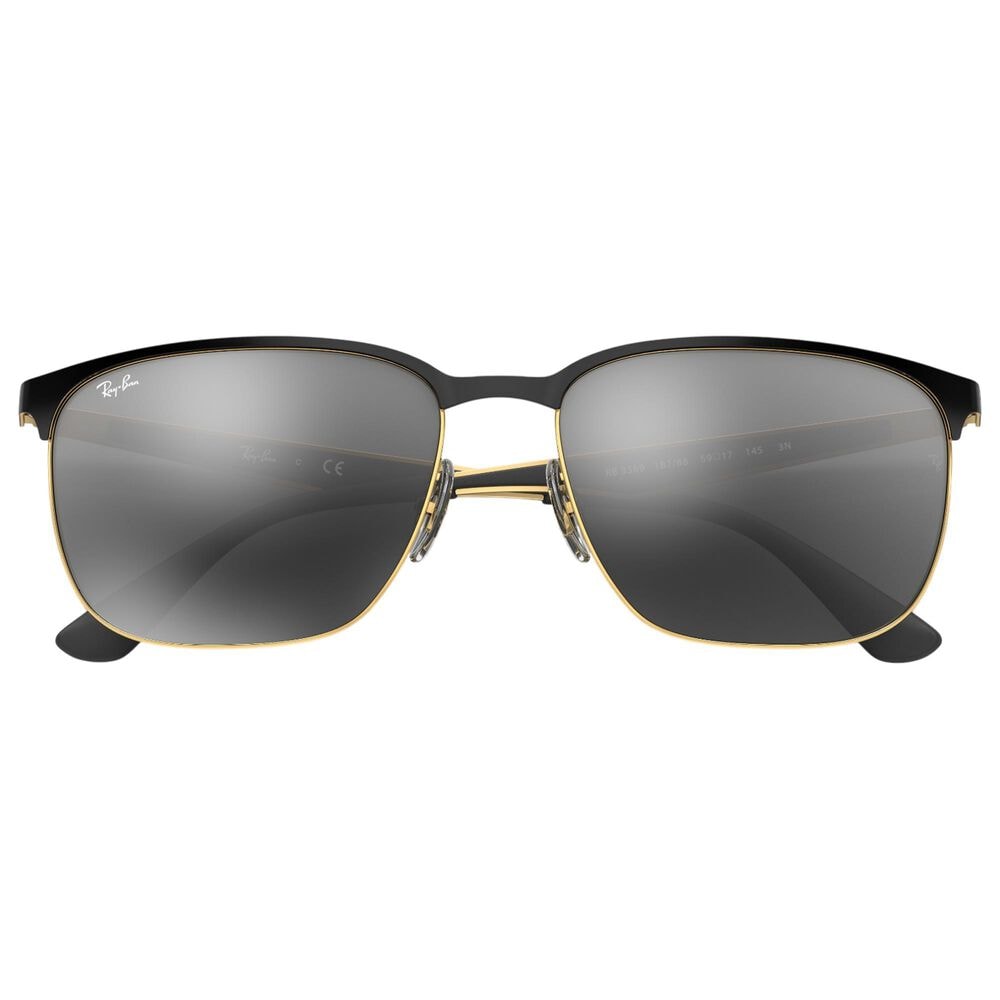 Rayban Glasses Sunglasses with Grey Gradient Mirror Lenses in Polished Black on Gold, , large