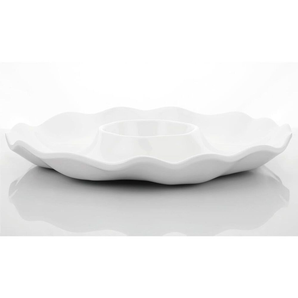 Supreme Melamine 16" Chip and Dip Serving Platter in White, , large