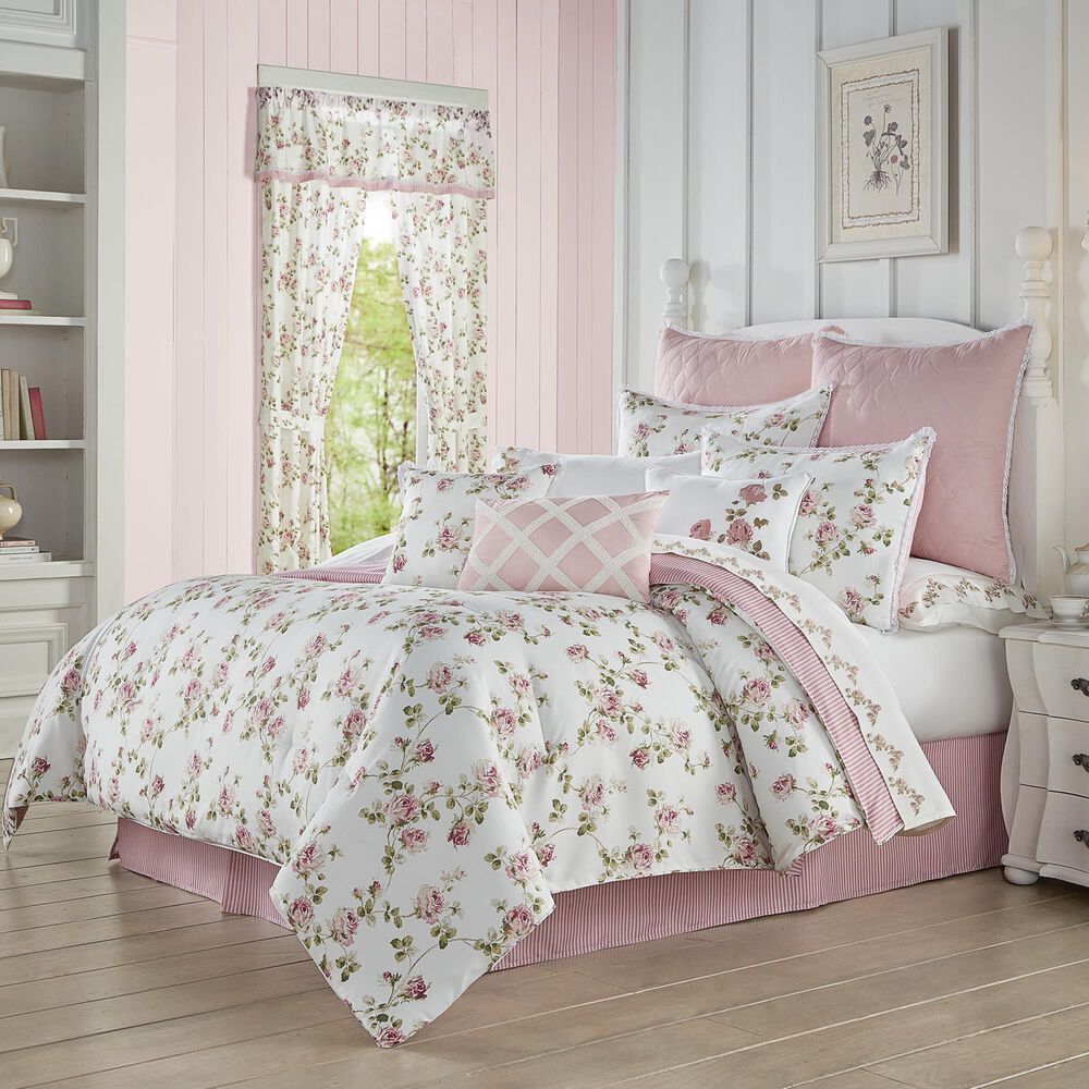 J. Queen New York Rosemary 4-Piece Queen Comforter Set in Rose and White, , large