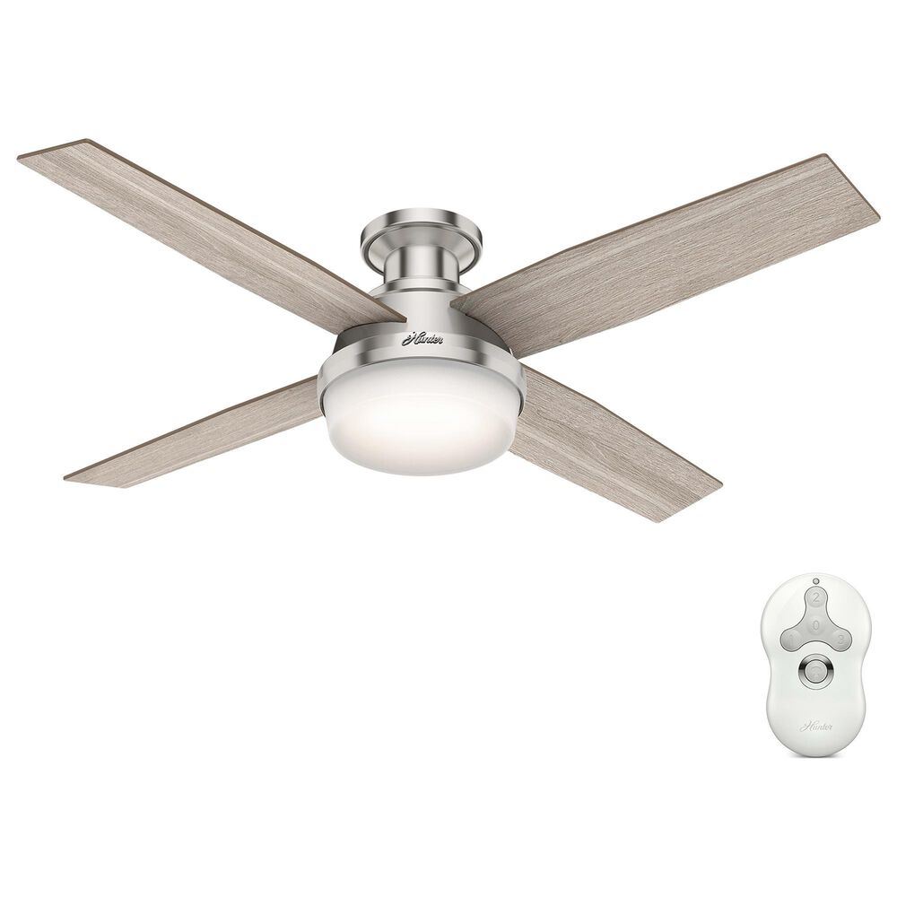 Hunter Dempsey Low Profile 52" Ceiling Fan with Light Gray Oak Blades in Brushed Nickel, , large
