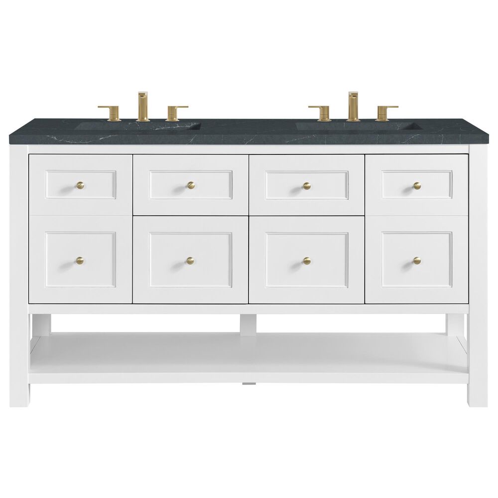 James Martin Vanities Breckenridge 60" Double Bathroom Vanity in Bright White with 3 cm Charcoal Soapstone Quartz Top and Rectangular Sinks, , large
