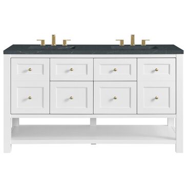 James Martin Vanities Breckenridge 60" Double Bathroom Vanity in Bright White with 3 cm Charcoal Soapstone Quartz Top and Rectangular Sinks, , large
