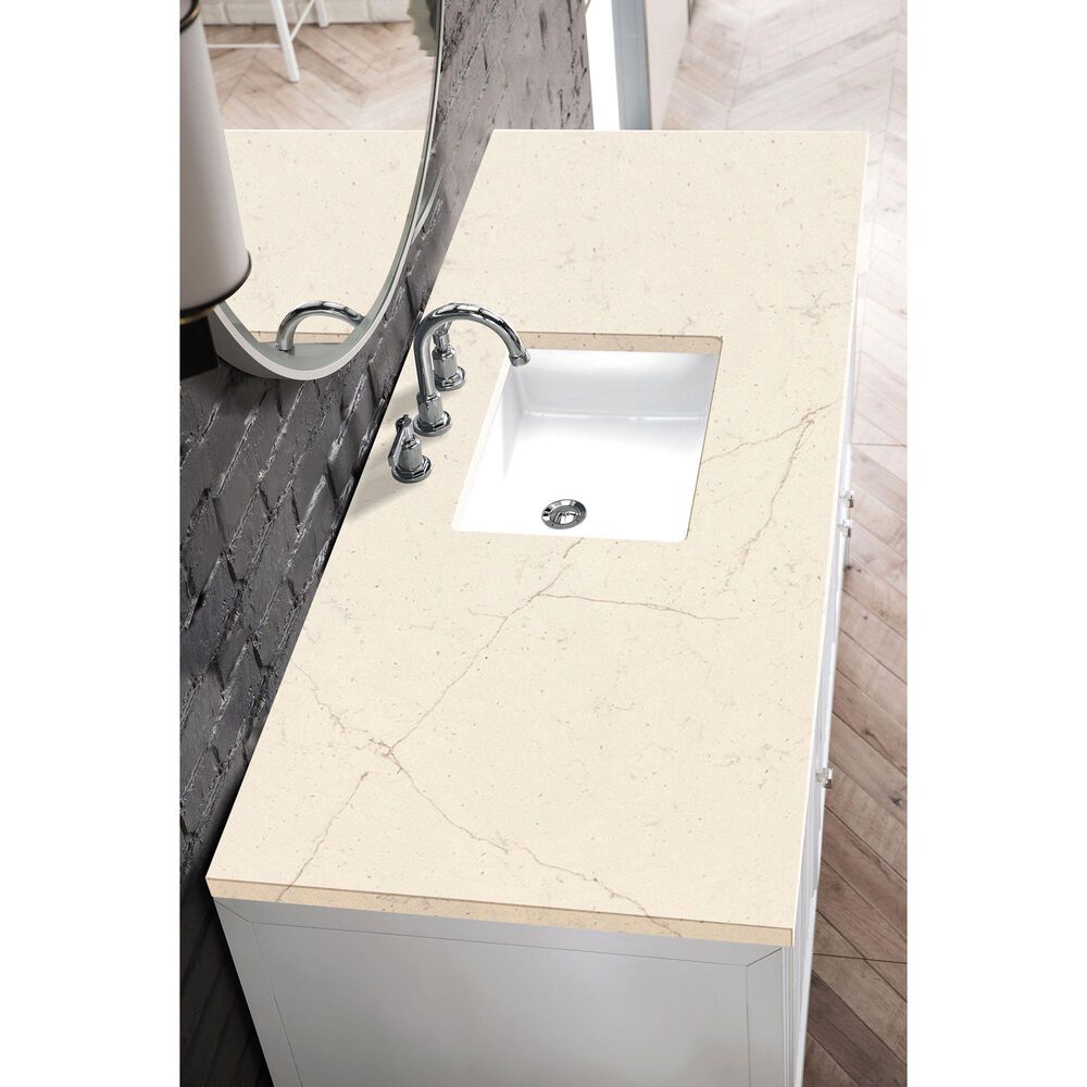 James Martin Vanities Athens 60&quot; Single Bathroom Vanity in Glossy White with 3 cm Carrara White Marble Top and Rectangular Sink, , large