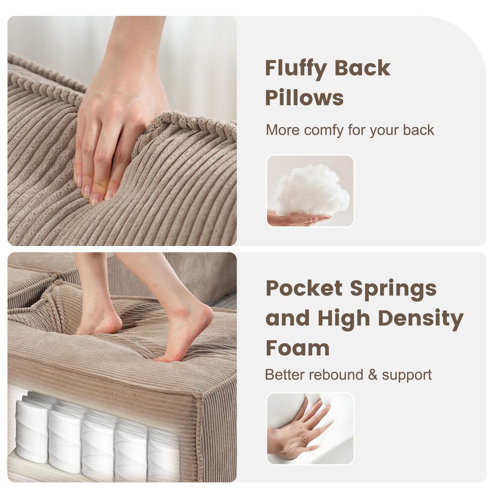 HOMLUX Modern Ottoman with Corduroy Fabric in Camel, , large