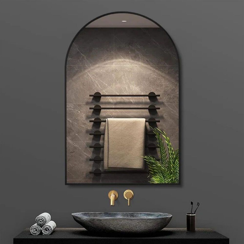 HOMLUX 24" x 36" Arched Mantle Mirror in Black, , large