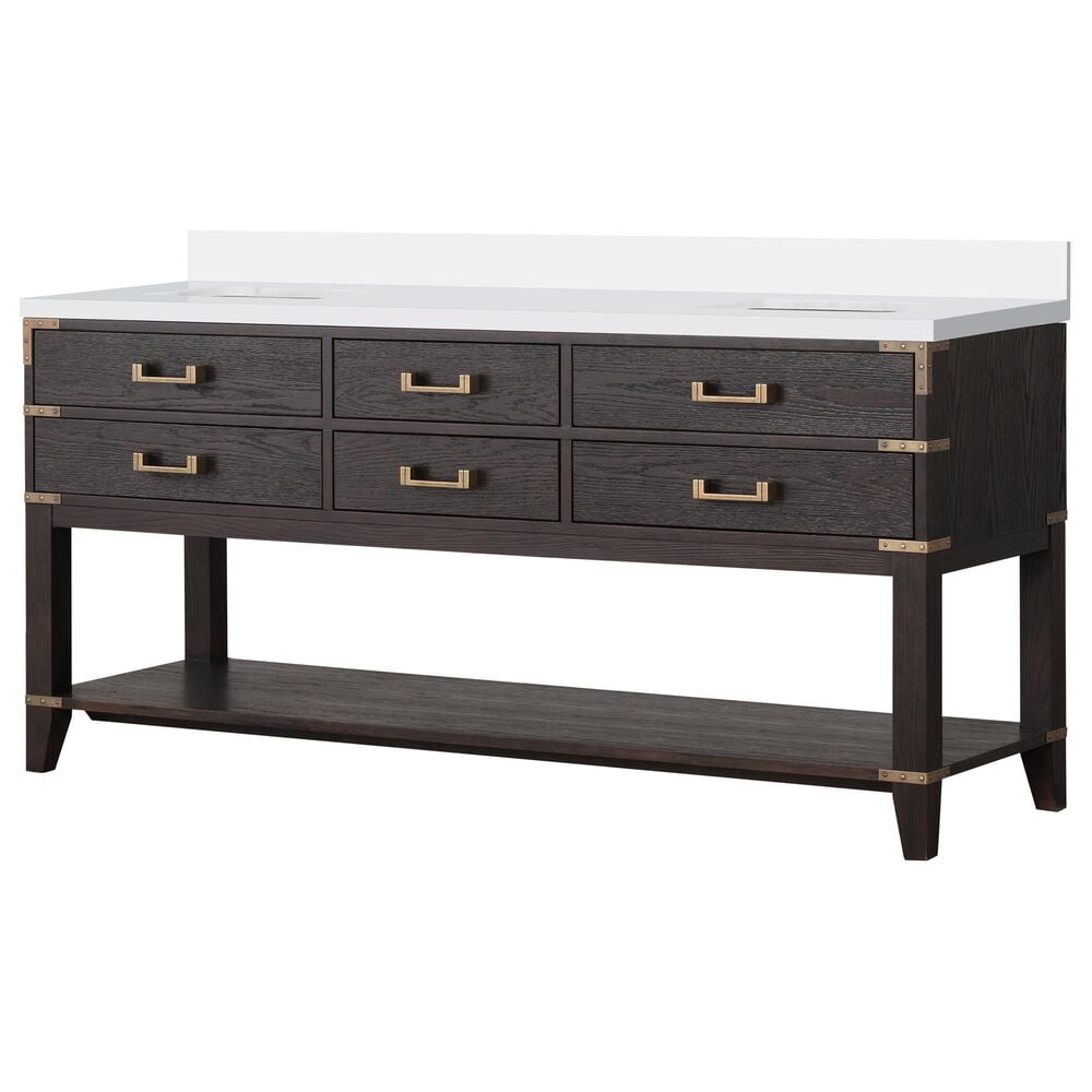 Lexora Home Norwalk 72" Double Bathroom Vanity in Brown Oak with White Quartz Top and Rectangular Sinks, , large
