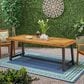 Hearth and Haven Outdoor Wood Dining Table with Slat Top and Metal Base in Teak, , large