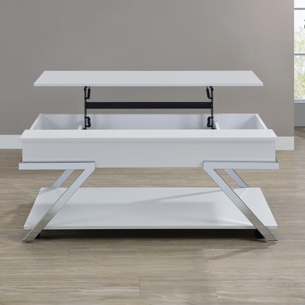 Steve Silver Furniture Zena Lift-Top Cocktail Table with Casters in White and Chrome, , large