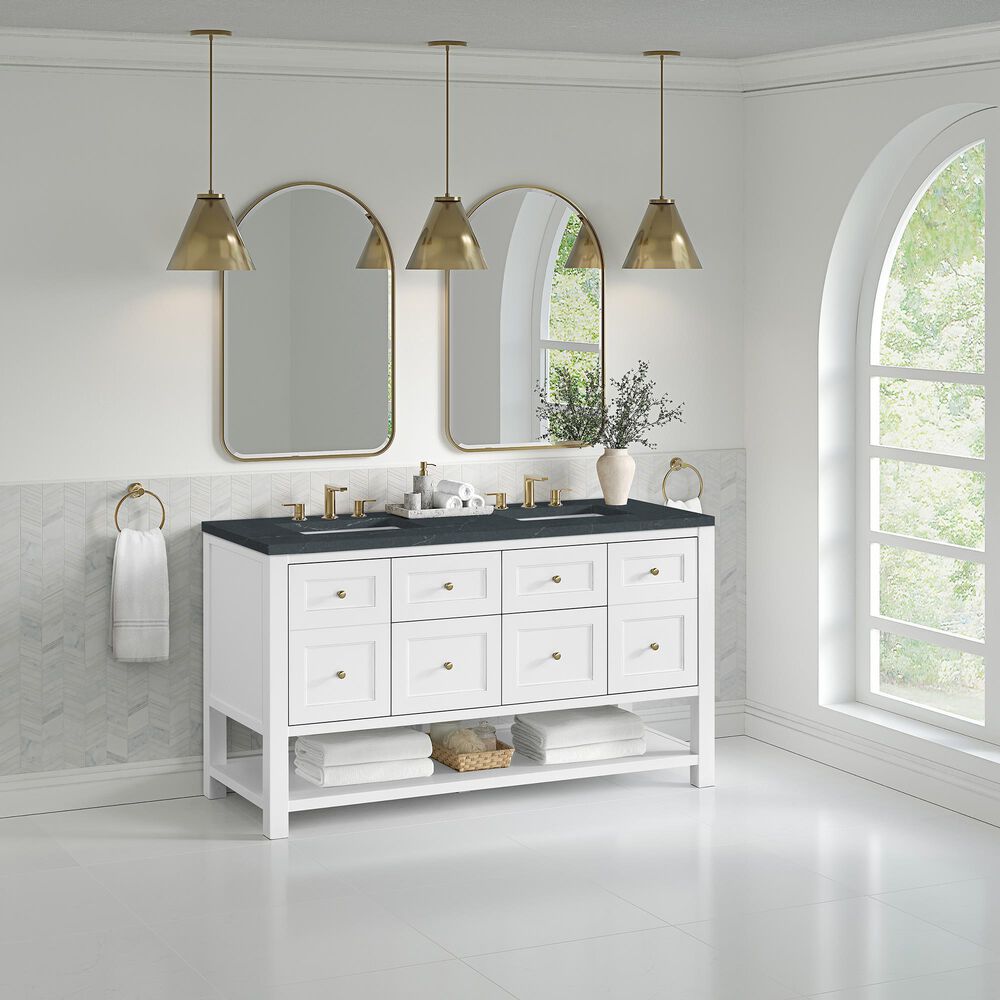 James Martin Vanities Breckenridge 60&quot; Double Bathroom Vanity in Bright White with 3 cm Charcoal Soapstone Quartz Top and Rectangular Sinks, , large