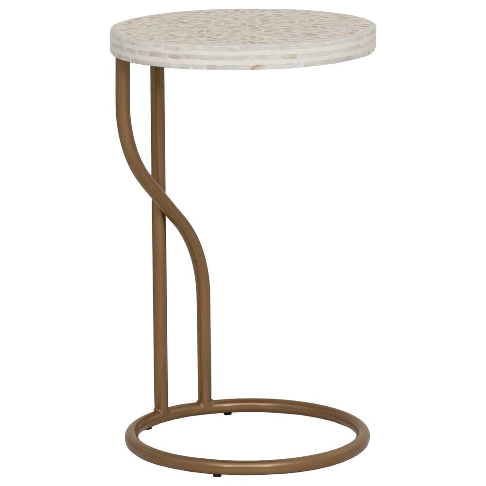 Linon Home Decor Padget Capiz Round Side Table in Cream and Gold, , large
