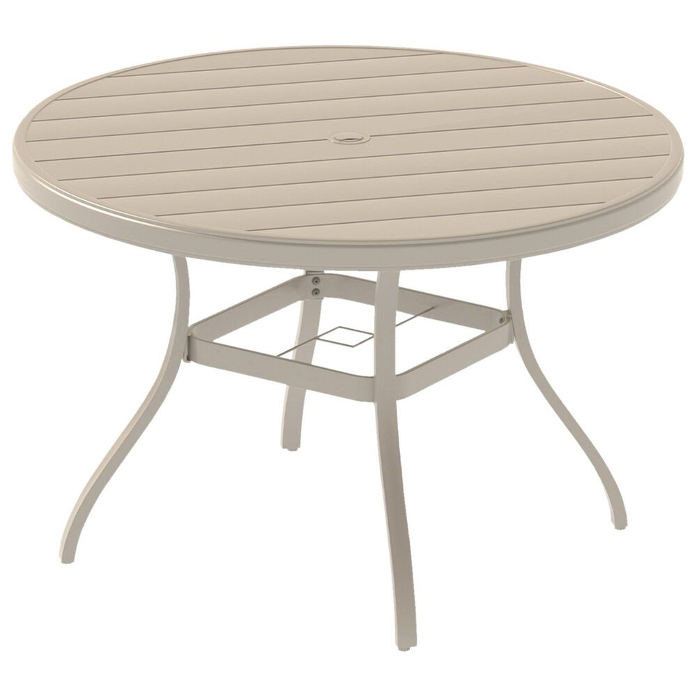 Hearth and Haven Outdoor 53" Round Dining Table with Umbrella Hole in Sandstone - Table Only, , large