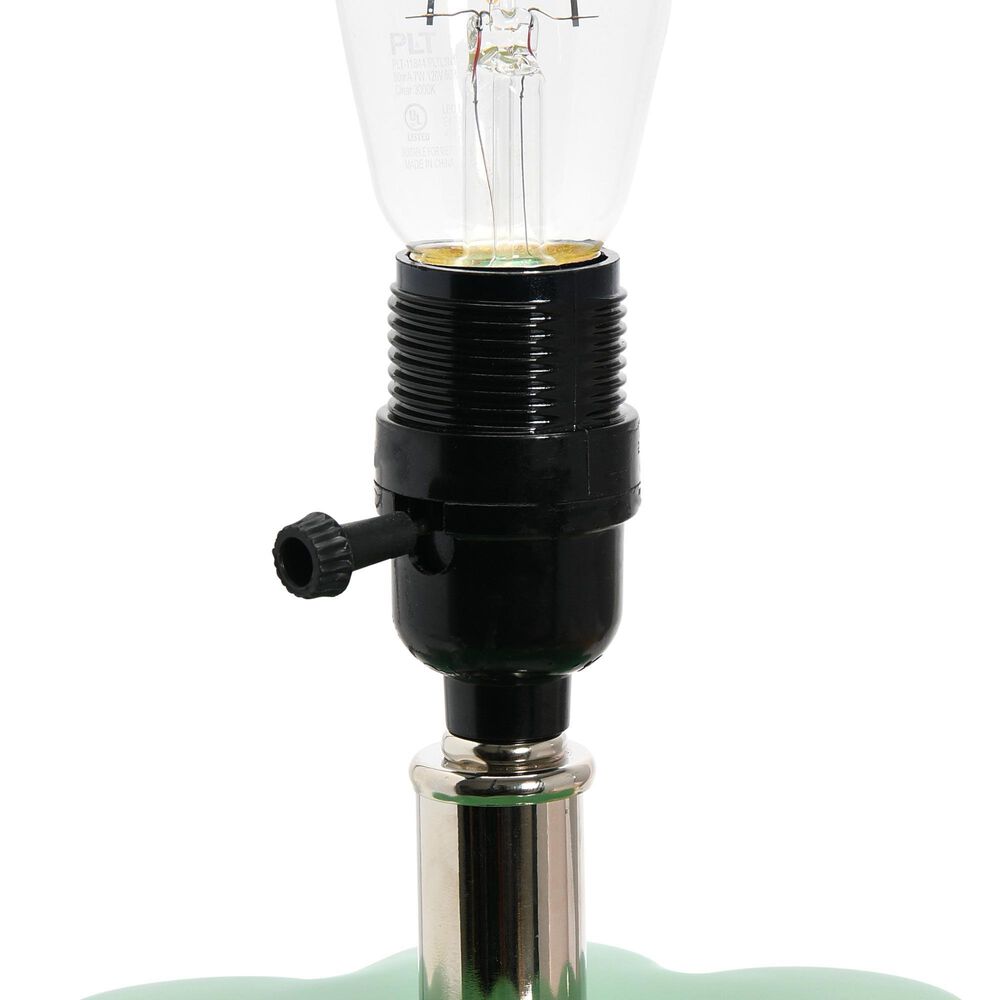 Creative Coop Paisley Stoneware Table Lamp with Fluted Base and Raffia Shade in Green, , large