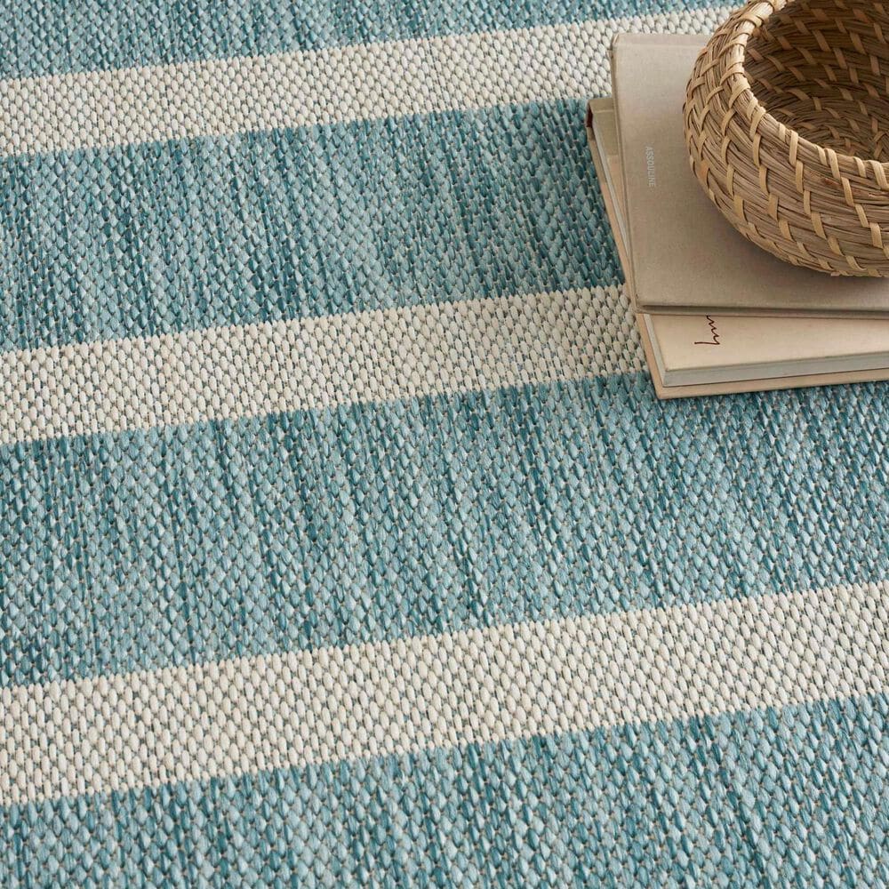 Nourison Positano POS03 Aqua and Ivory 6&#39; x 9&#39; Indoor/Outdoor Area Rug, , large