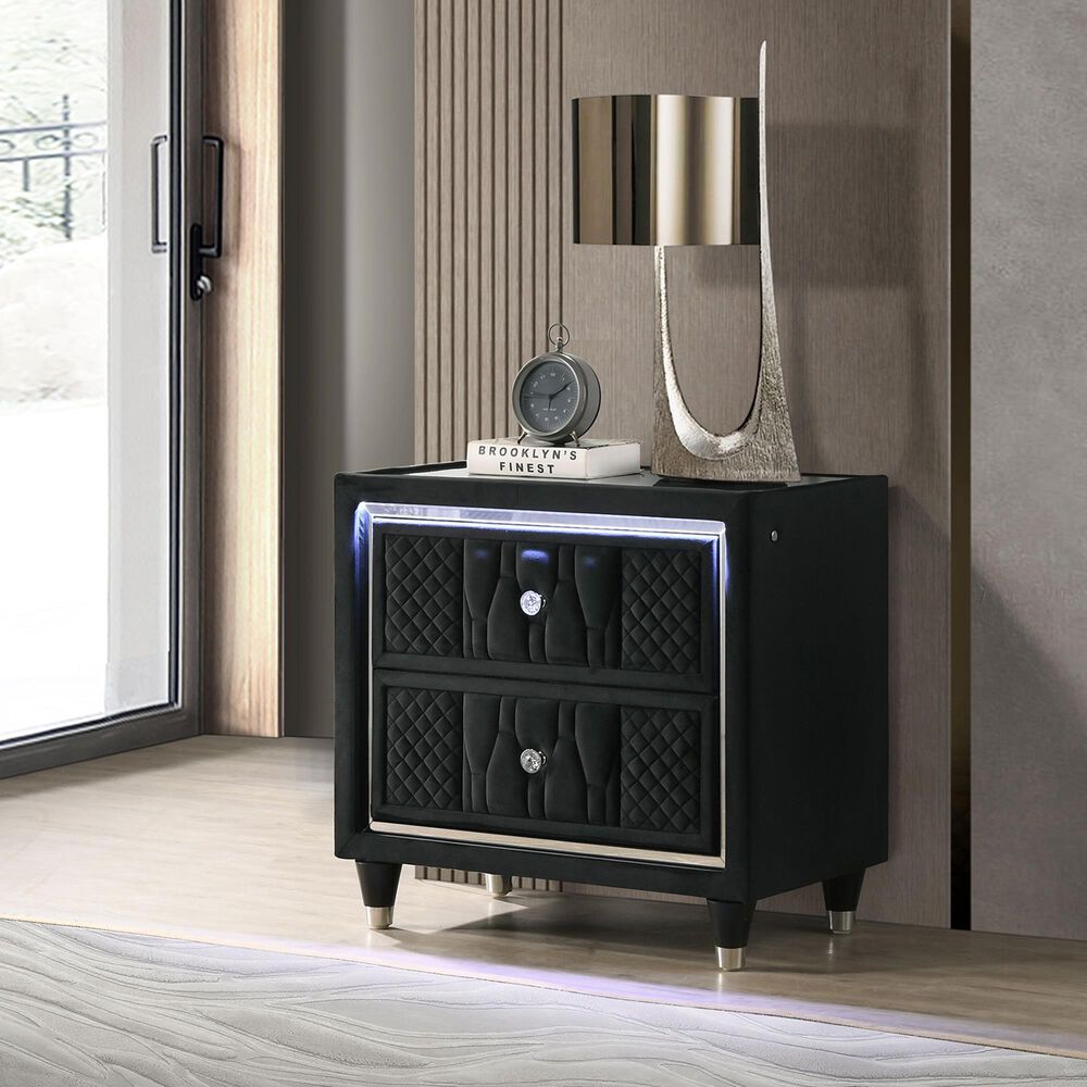 Pacific Landing Lorient 2 Drawer LED Nightstand in Black with AC Outlets and USB Ports, , large