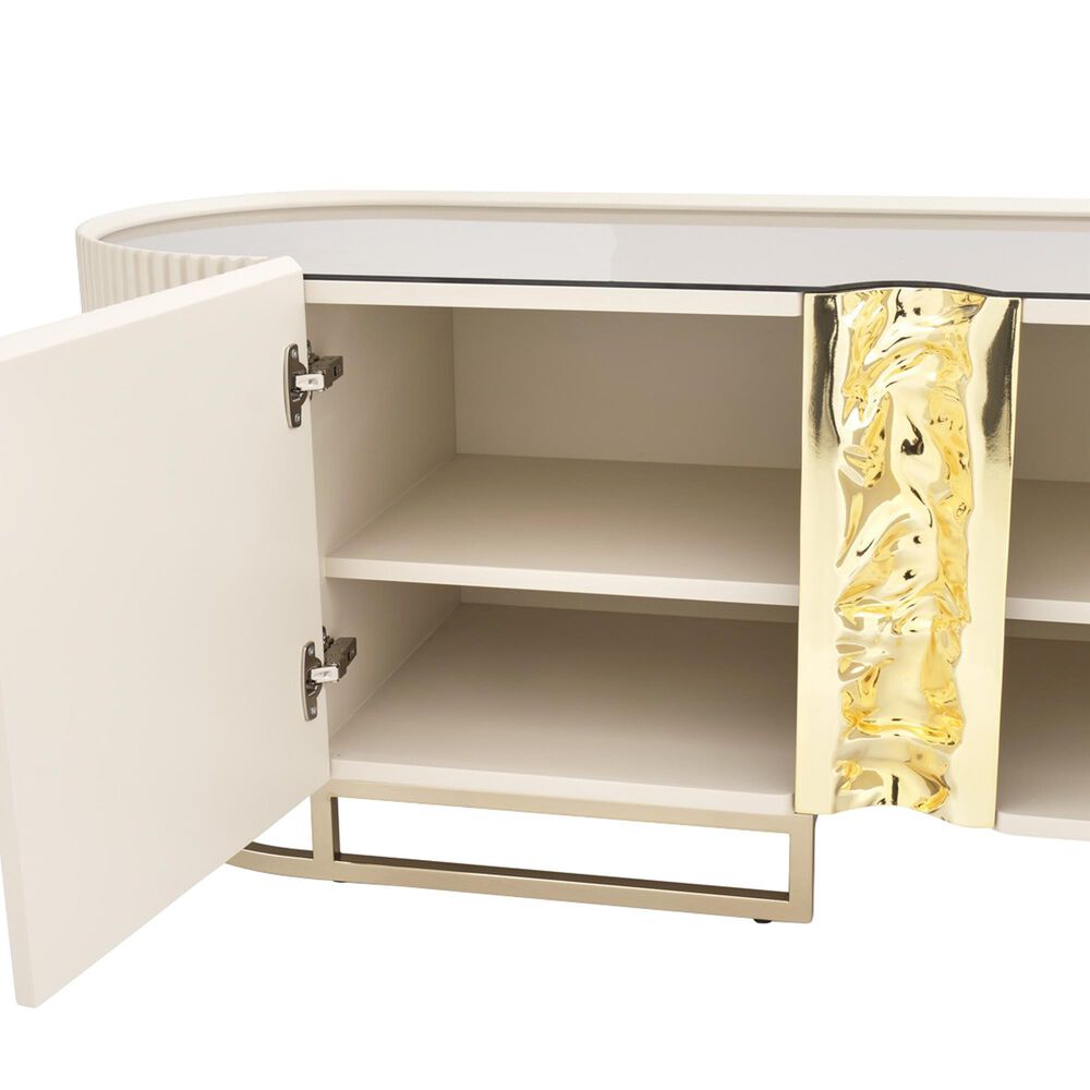 Vista Haus Lisbon 95.5&quot; Media Cabinet in Silken Matte Cream and Gold, , large