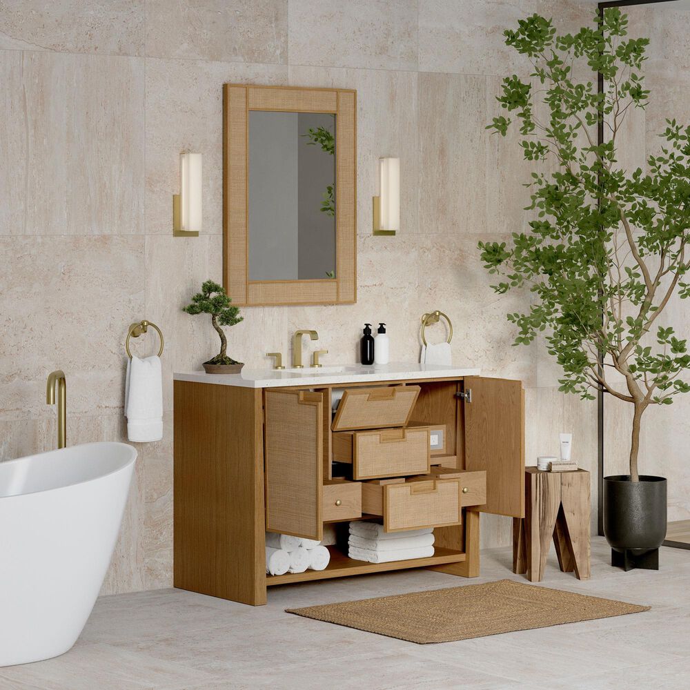 James Martin Vanities Solene 48&quot; Single Bathroom Vanity in Seaside Oak with 3 cm Lime Delight Quartz Top and Rectangular Sink, , large