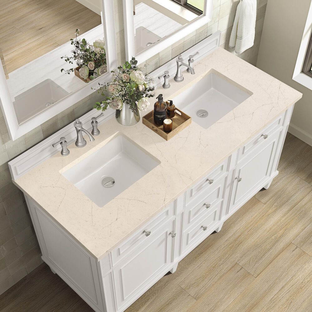 James Martin Vanities Lorelai 60&quot; Double Vanity in Bright White with 3 cm Eternal Marfil Quartz Top, , large