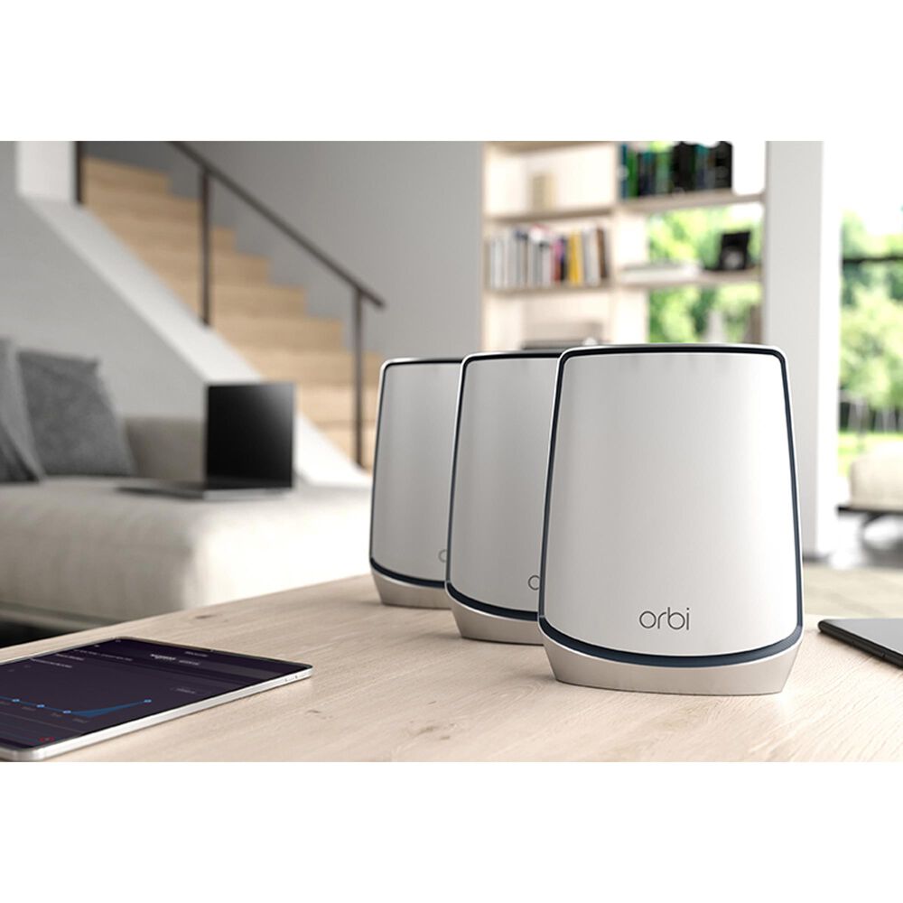 NETGEAR Orbi Tri-Band WiFi 6 Mesh System, 6Gbps, Router + 2 Satellites in White | Shop NFM