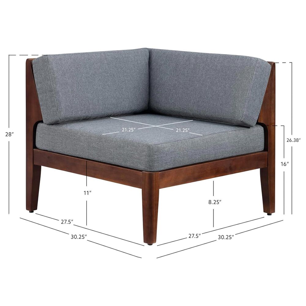 Linon Home Decor Summerlyn Patio Corner Chair with Walnut Frame in Grey, , large