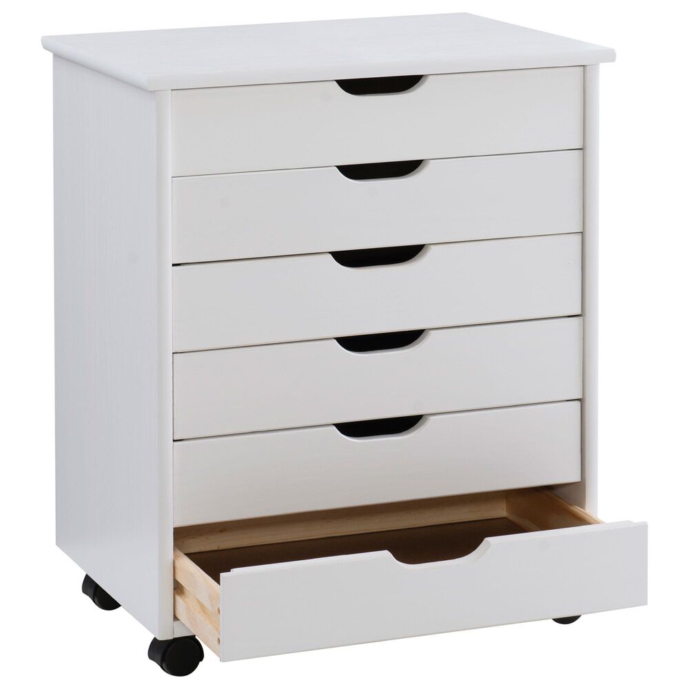 Linon Home Decor Cary 6-Drawer Wide Rolling Cart in White Wash, , large