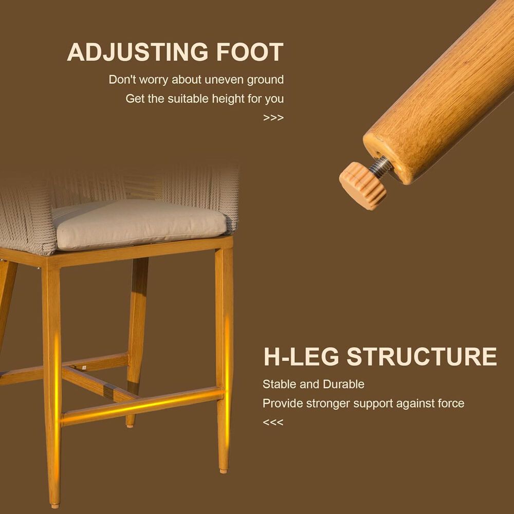 Hearth and Haven Outdoor Barstool with Rounded Backrest in Beige (Set of 2), , large