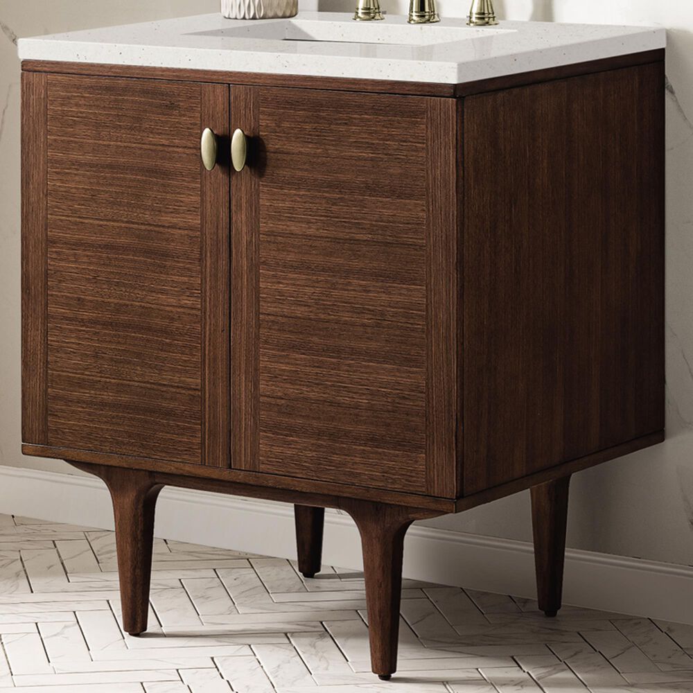 James Martin Vanities Amberly 30&quot; Single Bathroom Vanity in Mid-Century Walnut with 3 cm Lime Delight Quartz Top and Rectangular Sink, , large