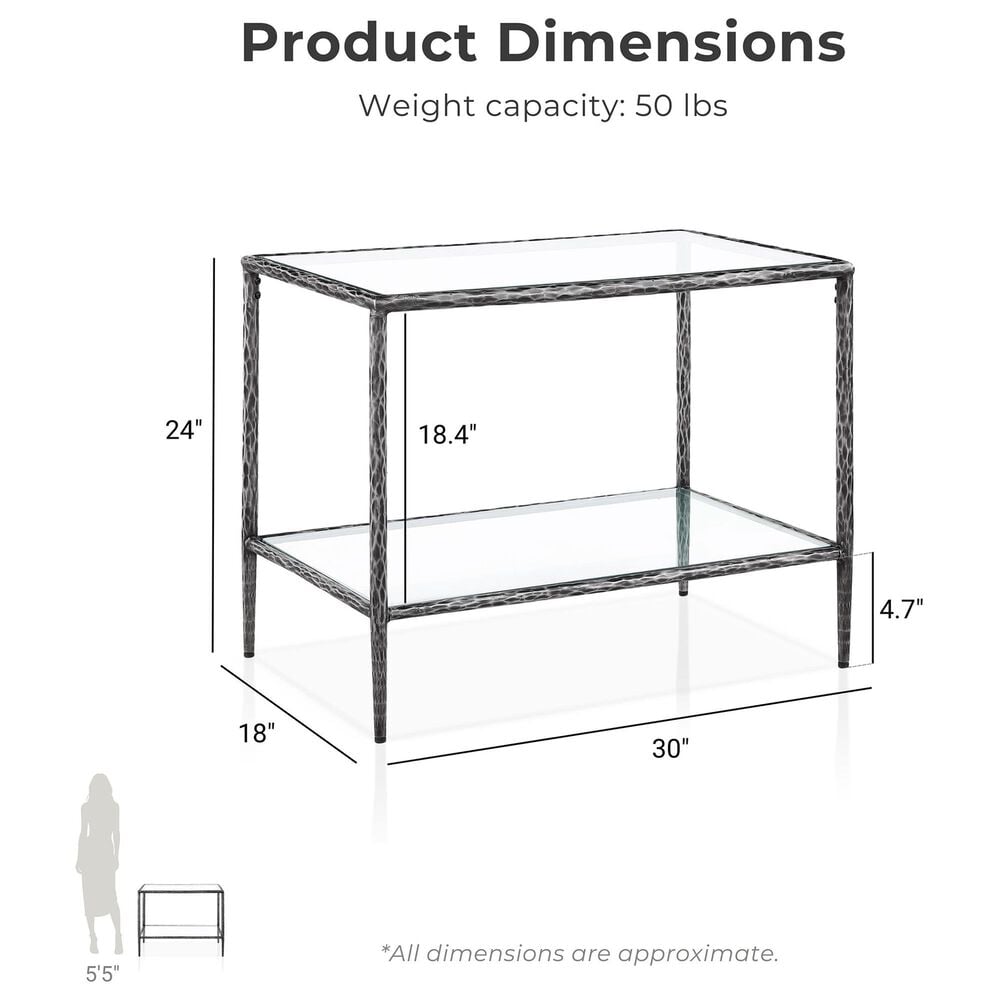 Furniture of America Lalia End Table with Tempered Glass Top and Open Storage Shelf in Gun Metal, , large