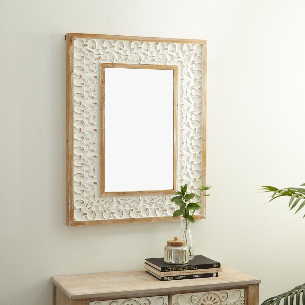 Maple and Jade 28&quot; x 36&quot; Wall Mirror in White and Brown, , large