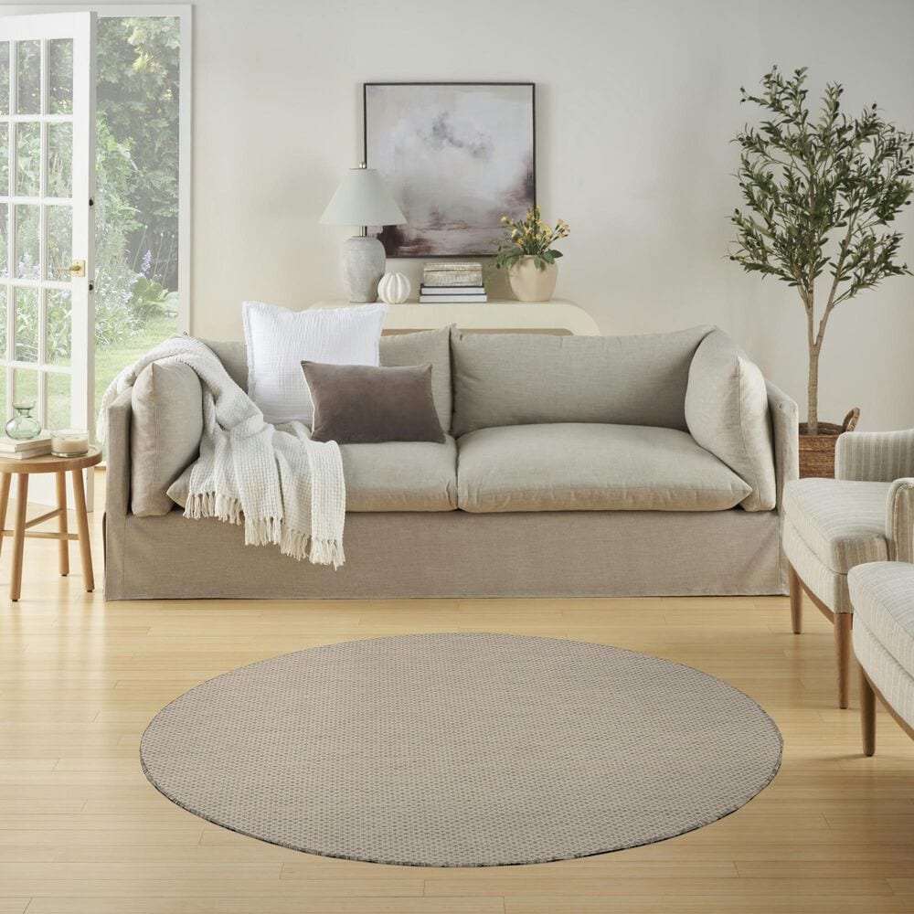 Nourison Courtyard Ivory and Silver 5&#39; Round Indoor/Outdoor Area Rug, , large