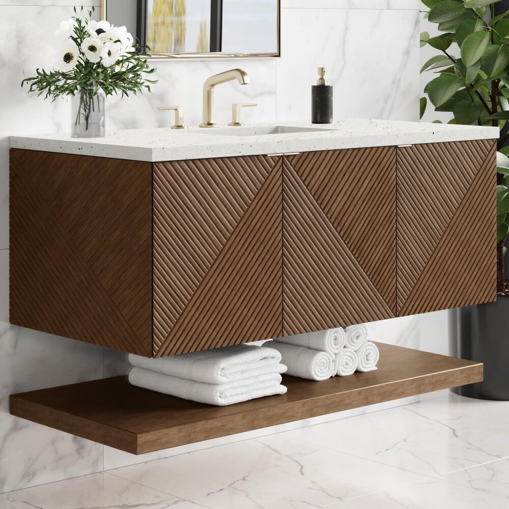 James Martin Vanities Marcello 48" Wall Mounted Single Bathroom Vanity in Chestnut with 3 cm Lime Delight Quartz Top and Rectangular Sink, , large