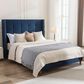 Hearth and Haven Peyton Queen Platform Bed with Blue Upholstery in Walnut, , large