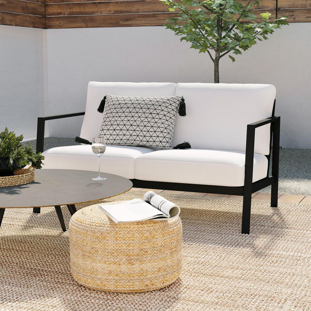 Linon Home Decor Holland Outdoor Loveseat with White Cushions in Black, , large