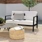 Linon Home Decor Holland Outdoor Loveseat with White Cushions in Black, , large