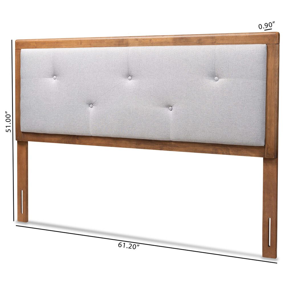Baxton Studio Abner King Panel Headboard with Light Gray Fabric in Walnut Brown, , large