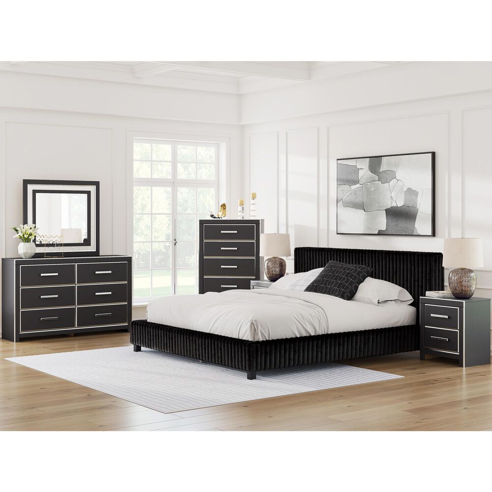 Ashley Zuraleus California King Upholstered Platform Bed with Two Nightstands in Matte Black, , large