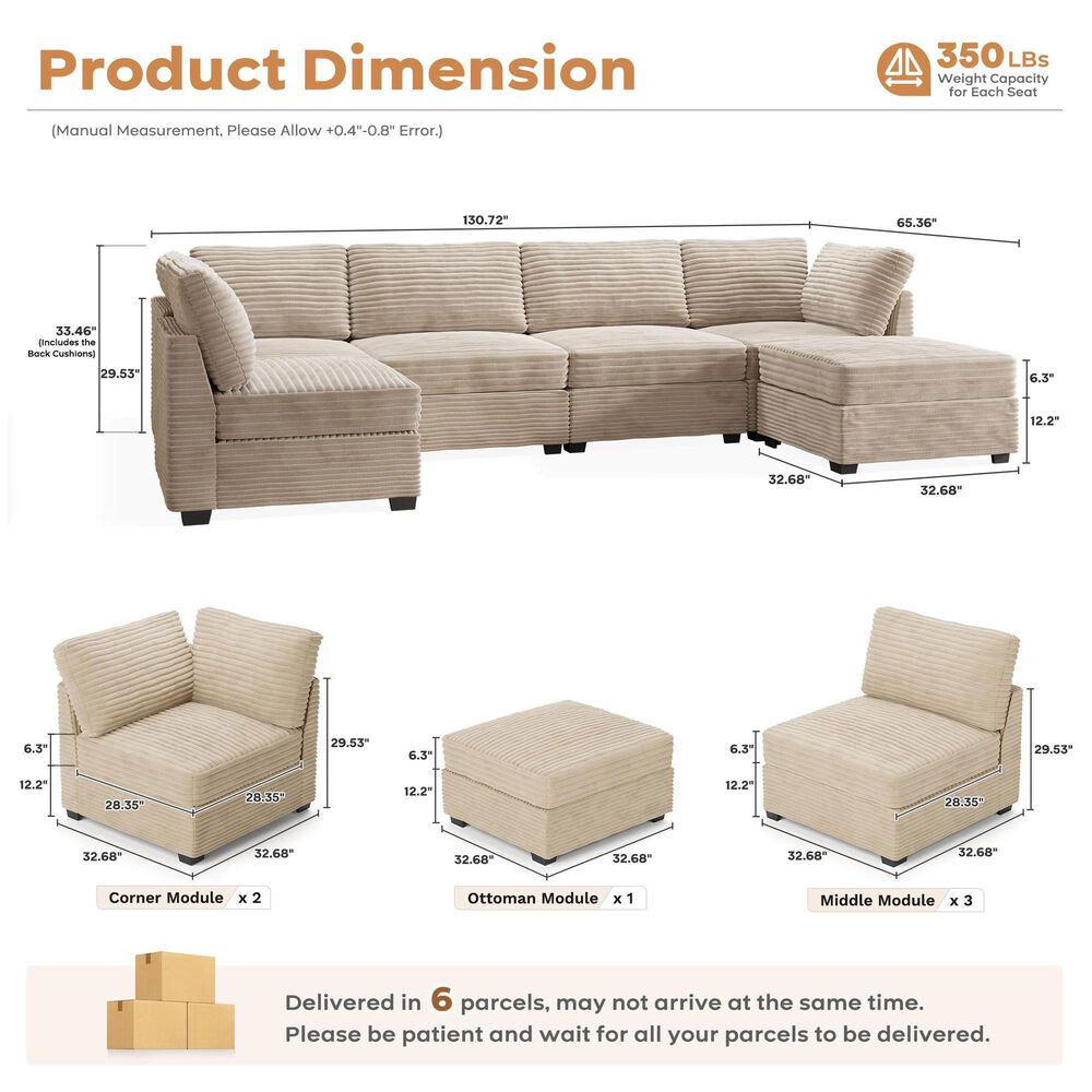 Noviland HOMLUX 6-Piece Mod Sectional with Chaise in Beige, , large