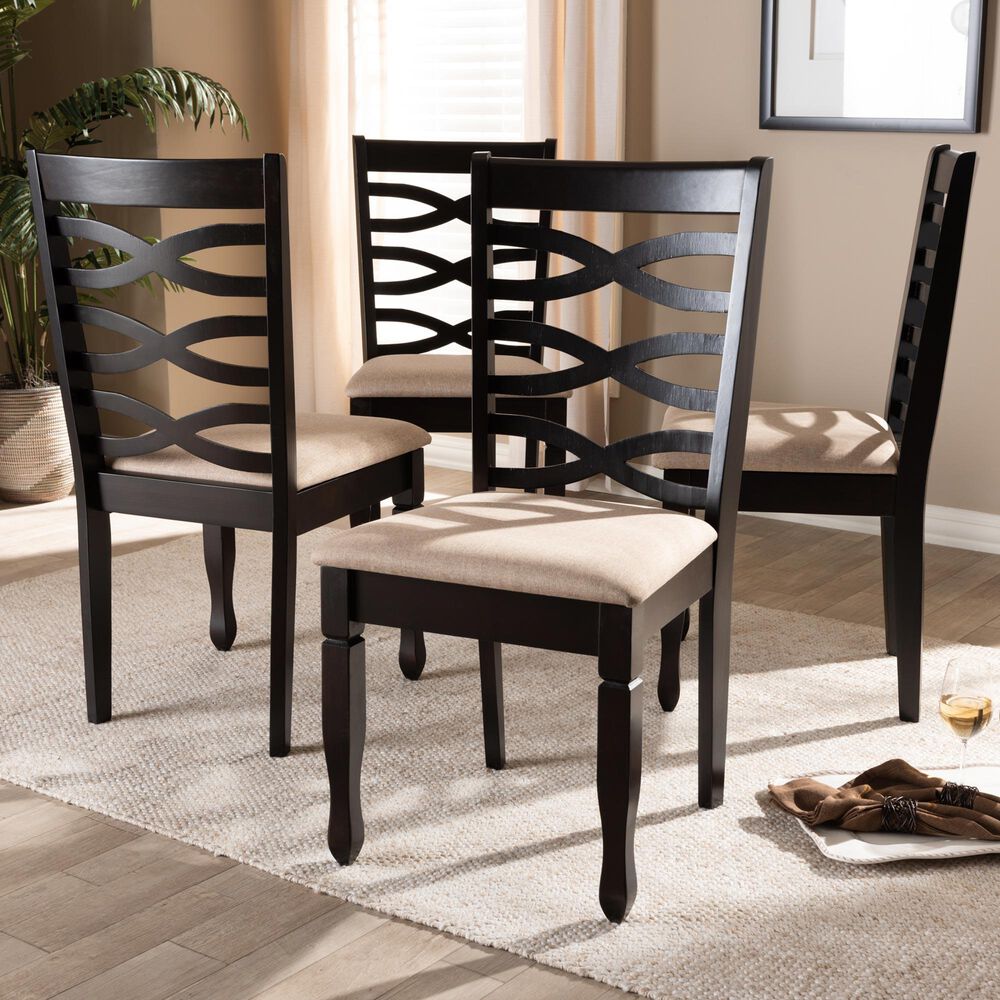 Baxton Studio Lanier Side Chair with Sand Cushion in Espresso Brown (Set of 4), , large