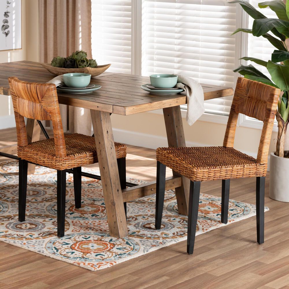 Baxton Studio Manrico Side Chair in Dark Brown and Natural (Set of 2), , large