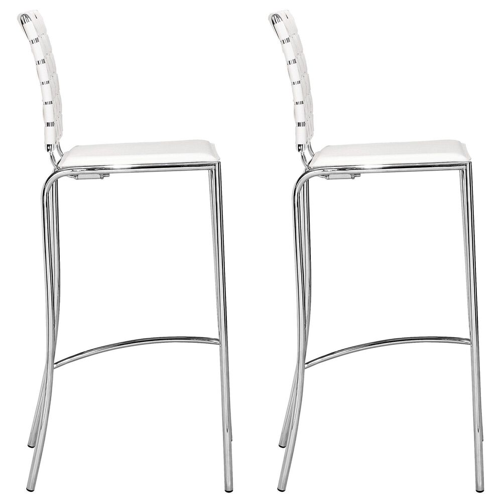 Zuo Modern Criss Cross Bar Stools in White and Silver &#40;Set of 2&#41;, , large