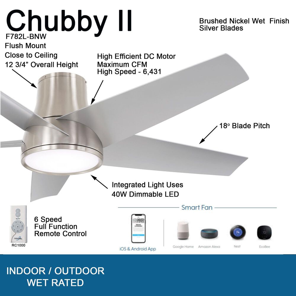 Minka-Aire Chubby II 58" Smart Indoor/Outdoor Ceiling Fan in Brushed Nickel Wet, , large