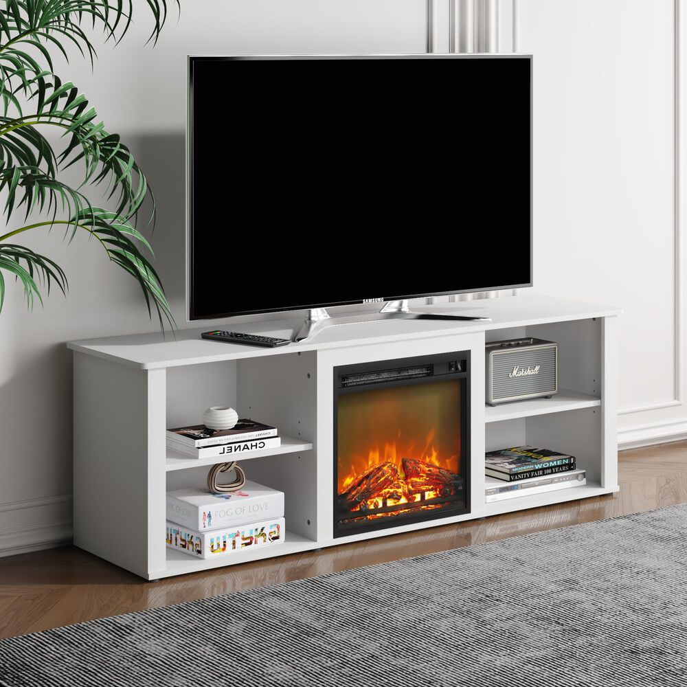 Noviland 63&quot; Fireplace TV Stand with Storage Media Console in Solid White, , large