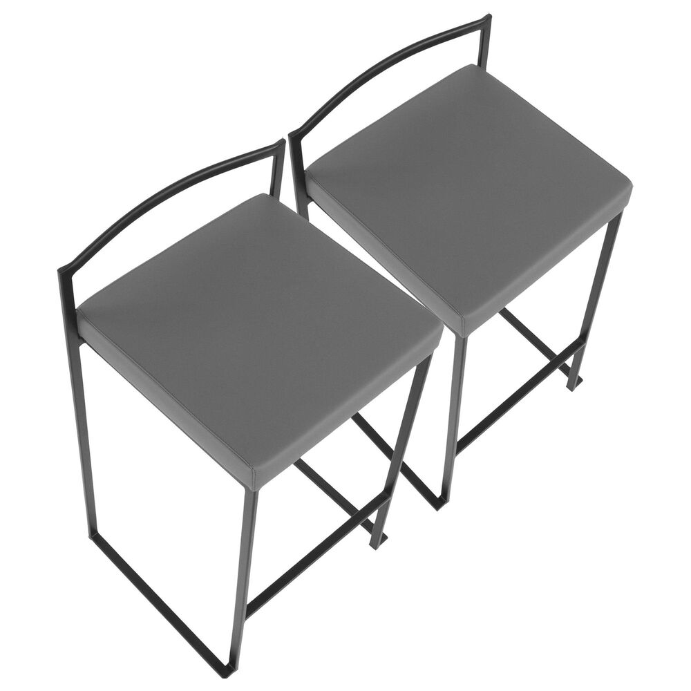 Lumisource Fuji Stackable Counter Stool with Grey Faux Leather Cushion in Black &#40;Set of 2&#41;, , large