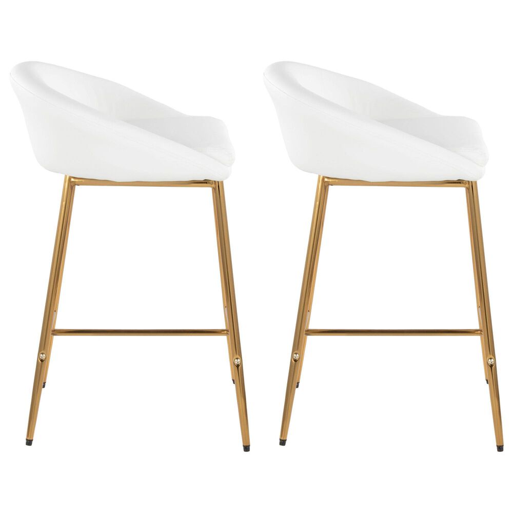 LumiSource Matisse Counter Stool with White Cushion in Gold &#40;Set of 2&#41;, , large